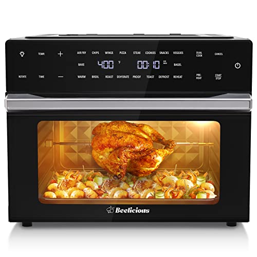 Beelicious 32QT Extra Large Air Fryer, 19-In-1 Air Fryer Toaster Oven Combo with Rotisserie and Dehydrator, Digital Convection Oven Countertop Airfryer Fit 13" Pizza, 6 Accessories, 1800w, Black