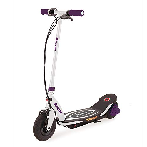 Razor Power Core E100 Kids Ride On 24V Motorized Electric Powered Scooter Toy, Speeds up to 11 MPH with Brakes, Twist Throttle, and Pneumatic Tires for Kids Ages 8+, Purple