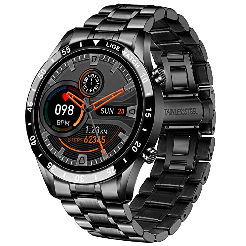 LIGE Smart Watch for Android iOS, Bluetooth Calls Voice Chat with Heart Rate/Sleep Monitor Fitness Tracker, 1.3" Full Touch Screen IP67 Waterproof Stainless Steel Activity Tracker for Men LIGE Smart Watch for Android iOS, Bluetooth Calls Voice Chat with Heart Rate/Sleep Monitor Fitness Tracker, 1.3" Full Touch Screen IP67 Waterproof Stainless Steel Activity Tracker for Men