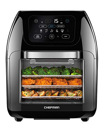 Chefman Multifunctional Digital Air Fryer+ Rotisserie, Dehydrator, Convection Oven, 17 Touch Screen Presets Fry, Roast, Dehydrate & Bake, Auto Shutoff, Accessories Included, XL 10L Family Size, Black