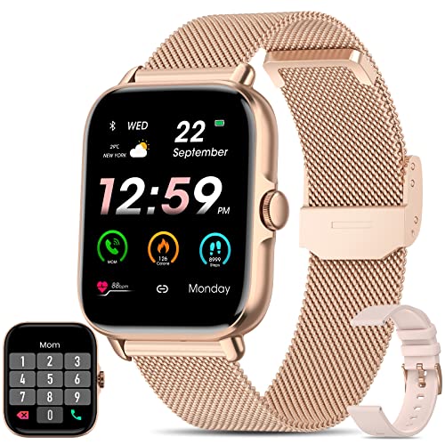 Smart Watch (Answer/Make Calls), 2022 Newest 1.7 in Bluetooth Smart Watches for Women for Android Phones with Stainless Steel Band, Fitness Tracker with Call/Text/Heart Rate/SpO2/Sleep Monitor, Gold Smart Watch (Answer/Make Calls), 2022 Newest 1.7 in Bluetooth Smart Watches for Women for Android Phones with Stainless Steel Band, Fitness Tracker with Call/Text/Heart Rate/SpO2/Sleep Monitor, Gold
